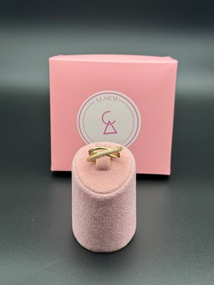 Alsem 925 Ayar Gümüş Kaplama Çapraz x Model Zirkon Taşlı Yüzük , Iki Sıra Pırlanta Taşlı Yarım Tur Yüzük