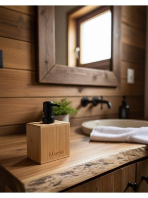 Barotti Modern Doğal Görünümlü Bambu Kare Sıvı Sabunluk,Losyonluk, Mutfak ve Banyo Sabunluk