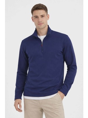 Defduu store Erkek Ribana Kumaş Likralı Yarım Fermuarlı  Yarım Boğaz Kazak