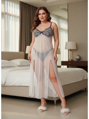 Real Passione Siyah-Beyaz Büyük Beden Fantezi Gecelik