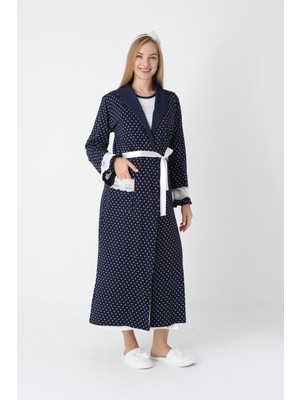 Erdeniz Tekstil Emzirme Kolaylıklı Hamile Lohusa Seti – Pamuklu Puantiyeli Gecelik & Sabahlık- Tesettür Uyumlu-2'li Set