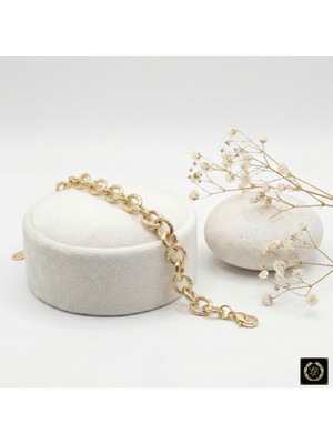 Vıp Seri 14K Gold Renk 316L Çelik Dokulu Geçme Bakla Bileklik (Kararmaz Garantili)