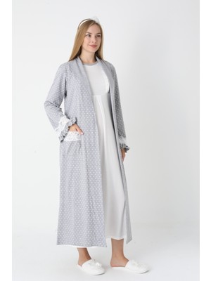 Erdeniz Tekstil Emzirme Kolaylıklı Hamile Lohusa Seti – Pamuklu Puantiyeli Gecelik & Sabahlık- Tesettür Uyumlu-2'li Set