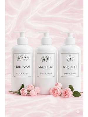 3,lü Beyaz Soft Kapaklı ve Etiketli Şampuan,duş Jeli ve Ssç Kremi 500 ml Plastik Şişe