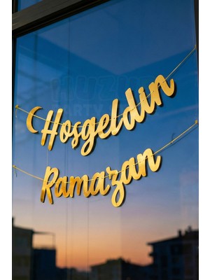 Özbience Hoşgeldin Ramazan Yazılı Gold Kaligrafi Banner 200X30 Cm, Bayram Süsü