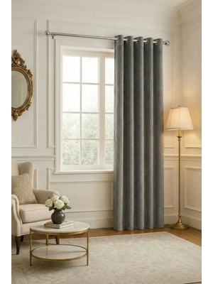 Bercem Home Kadife Dokulu Fon Perde - Gri - Kuş Gözlü Dikim - (Rustik Için)