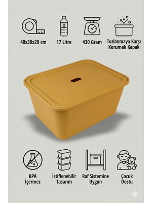 Yabilmo Kapaklı Çok Amaçlı Beyaz Saklama Kutusu – Oyuncak ve Eşya Düzenleyici Organizer 17 Lt - 40X30X20 cm