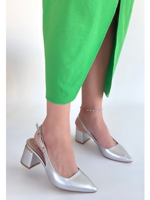 Kyops Buant Gümüş Cilt Topuklu Ayakkabı - Lisinya