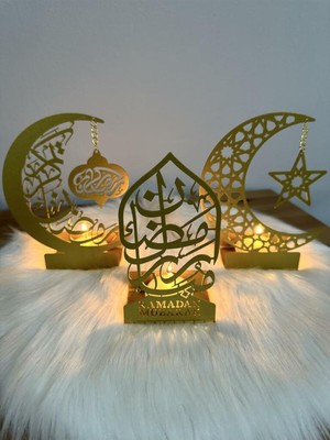 Özbience 3’lü Altın Ramazan Mumluk Seti, Hoşgeldin Ramazan Süsleri, Ev Dekorasyonu