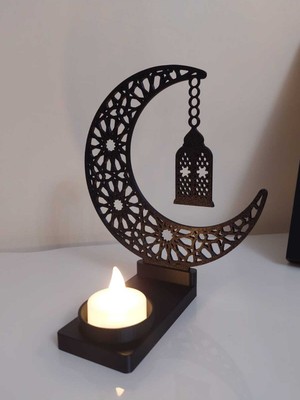 Özbience Islami Ay Yıldız Camlı LED Dekoratif Mumluk, Ramazan ve Kandil Için