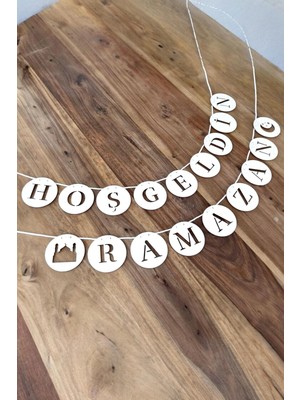 Özbience Hoşgeldin Ramazan Yazılı Kaligrafi Banner, Ahşap Bayram Süsü