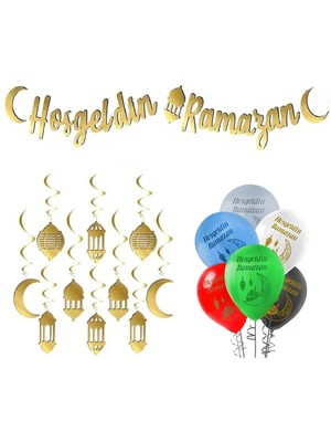 Özbience Ramazan Temalı 17 Parça Süs Seti, Balon ve Tavan Sarkıtı Paket