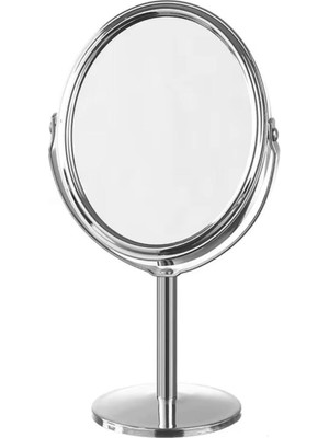 urfakent bilişim ve medya danışmanlık Oval Masaüstü Ayaklı 360° Dönebilen Çift Taraflı Büyüteçli Krom Ayna 18X10CM