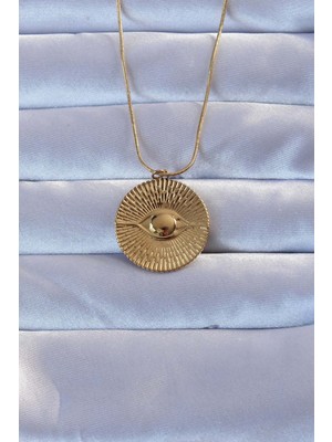 Kyops 316L Altın Renk Işlemeli Göz Kolye - Lisinya