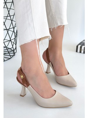 Kyops Toran Bej Cilt Topuklu Ayakkabı - Lisinya
