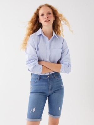 Lc Waikiki Yeni Sezon Normal Bel Bermuda Fit Kadın Jean Şort