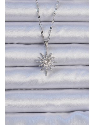 Kyops 316L Çelik Zincir Gümüş Renk Zirkon Taşlı Kutup Yıldızı Kolye - Lisinya