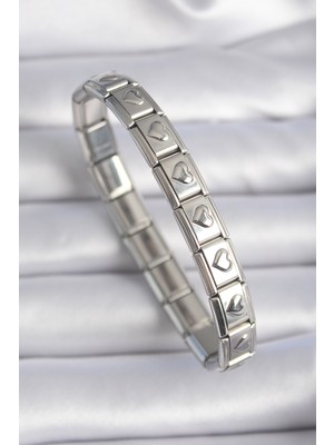 Kyops 316L Çelik Gümüş Renk Kalp Işleme Nomination Charm Bileklik - Lisinya