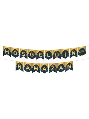 Özbience Hoşgeldin Ramazan Yazılı Zikzak Banner, Altın Renkli, 250X17 cm