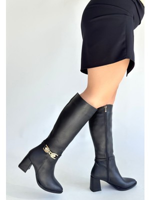 Kyops Mooni Siyah Cilt Topuklu Çizme - Lisinya