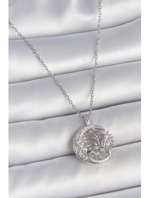 Kyops 316L Çelik Gümüş Renk Zincir Ay Güneş Model Zirkon Taş Detay Kadın Kolye - Lisinya