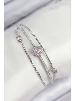 Kyops Pirinç Zirkon Taşlı Baget Model Gümüş Renk Kadın Bileklik - Lisinya