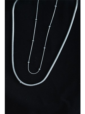 Kyops Paslanmaz Çelik Snake ve Dorika Model Kombin Kolye