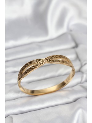 Kyops 316L Çelik Gold Renk Vintage Kadın Kelepçe Bileklik - Lisinya
