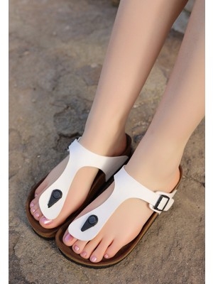 Hatıra Kutusu Aksar Beyaz Nubuk Parmak Arası Terlik - Lisinya