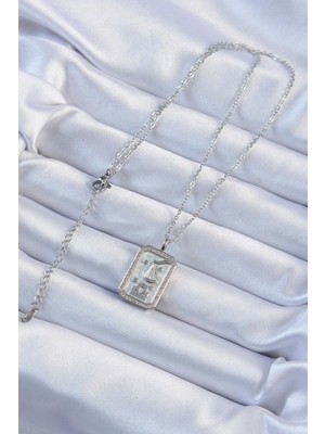 Vice Avm 316L Çelik Zincir Gümüş Renk Zirkon Taşlı Çerçeveli Tarot Kolye  TG-VİCE9234 TG-V 7220