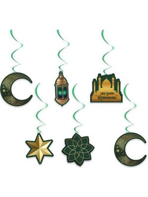 Özbience Ramazan Temalı Yeşil Asma Tavan Süs Seti, 6'lı Paket
