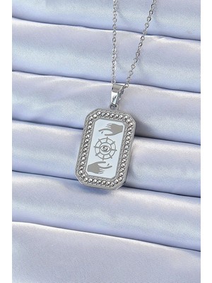 Vice Avm 316L Çelik Zincir Gümüş Renk Mineli Zirkon Taşlı Göz Figür Tarot Kolye  TG-VİCE9216 Tg-V 7192