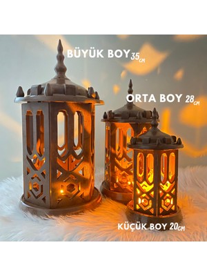 Özbience 3’lü Kahverengi Ramazan Fener Seti, Büyük, Orta, Küçük, Dekoratif, Şık
