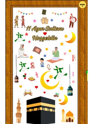 Özbience Ramazan Temalı Sticker Seti, Kabe, Davulcu, Karagöz, Semazen ve Hoşgeldin Ramazan Etiketi