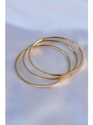 Hatıra Kutusu 316L Çelik Gold Renk 3'lü Ajda Model Kadın 60 mm Bilezik - Lisinya