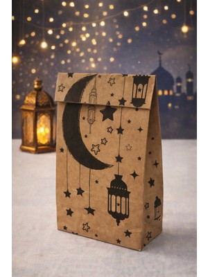 Özbience 20 Adet Ramazan Temalı Fener Desenli Hediye Paketi, Kalın Kraft Tasarım