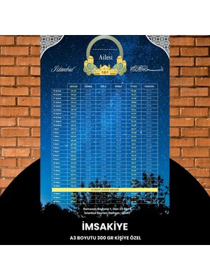 urfakent bilişim ve medya danışmanlık Ramazan Imsakiyesi - 300 gr - A3 Boyut Kişiye Özel Isimli & Logolu 1 Adet Gökyüzü