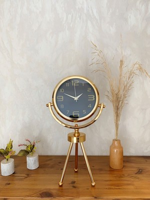 NessiWorld Gold Metal Mini Tripod Siyah Inci Masa Saati 45×26 cm – Şık ve Modern Dekoratif Tasarım