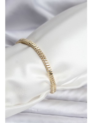 Hatıra Kutusu 14K Gold Renk Kaplama Kare Zincir Model cm Kadın Bileklik - Lisinya
