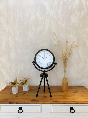 NessiWorld Siyah Metal Mini Tripod Retro Masa Saati 45×26 cm