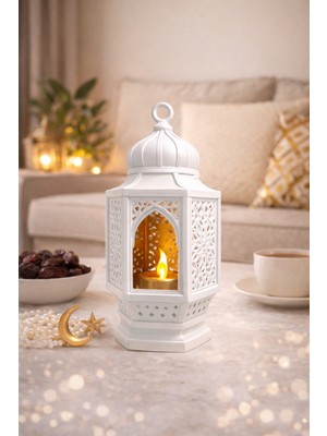 Özbience 3D Baskı Dekoratif Fener Mumluk – LED Mum Dahil, 3 Renk Seçenekli