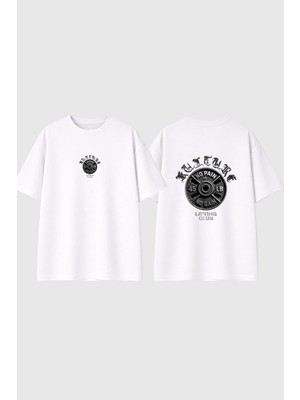 Urbvn Lifting Club Tasarım Baskılı Beyaz Oversize T Shirt