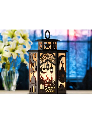 Özbience Ahşap Ramazan Modeli Gece Lambası Ev Dekorasyonu Fener Abajur