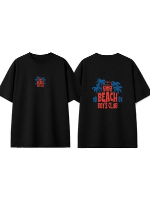 Urbvn Beach Boys Club Tasarım Baskılı Siyah Oversize T-Shirt