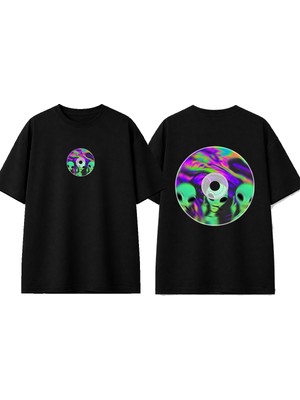 Urbvn CD Alien Tasarım Baskılı Siyah Oversize T-Shirt