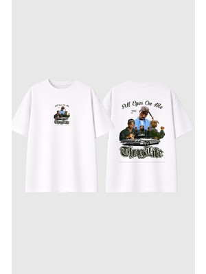 Urbvn Tupac 3 Tasarım Baskılı Beyaz Oversize T Shirt