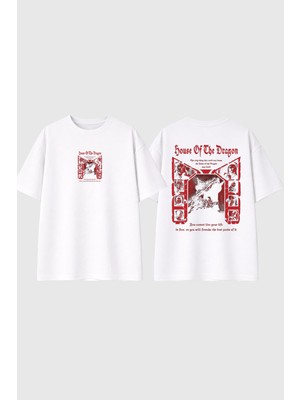 Urbvn Dragon 1 Tasarım Baskılı Beyaz Oversize T Shirt