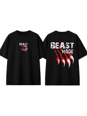 Urbvn Beast 1 Tasarım Baskılı Siyah Oversize T-Shirt