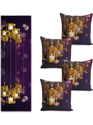 Özbience Arap Ramazan Feneri Motifli Dijital Baskılı Runner ve Kırlent Kılıfı Seti