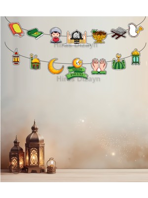 Özbience Ramazan Temalı 14 Parça Süs Seti, Hoşgeldin Banner ve Dekorasyon